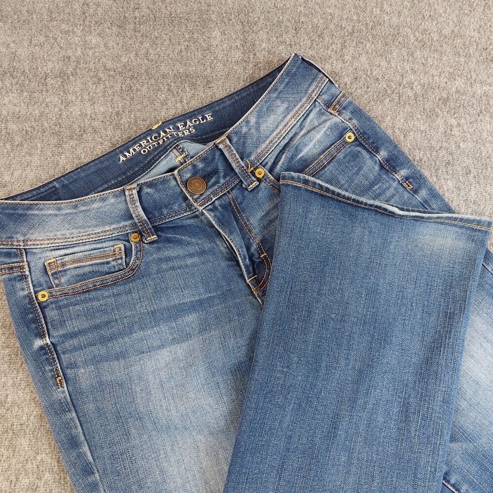 American Eagle Kick Boot Super Stretch Low Rise Jeans Womens 6L (Fit 30x32) Blue